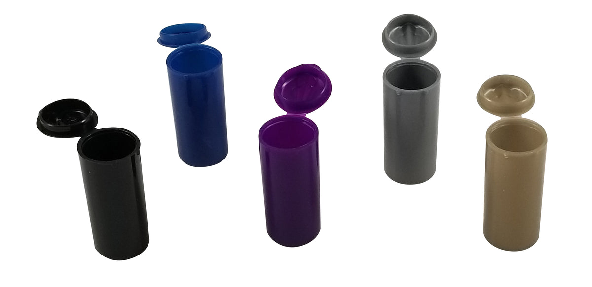 Close-up of King Sting Opaque Pop Top 1575, 1g, 100pcs, showing the sealed, opaque pop-top containers for storage or packaging.