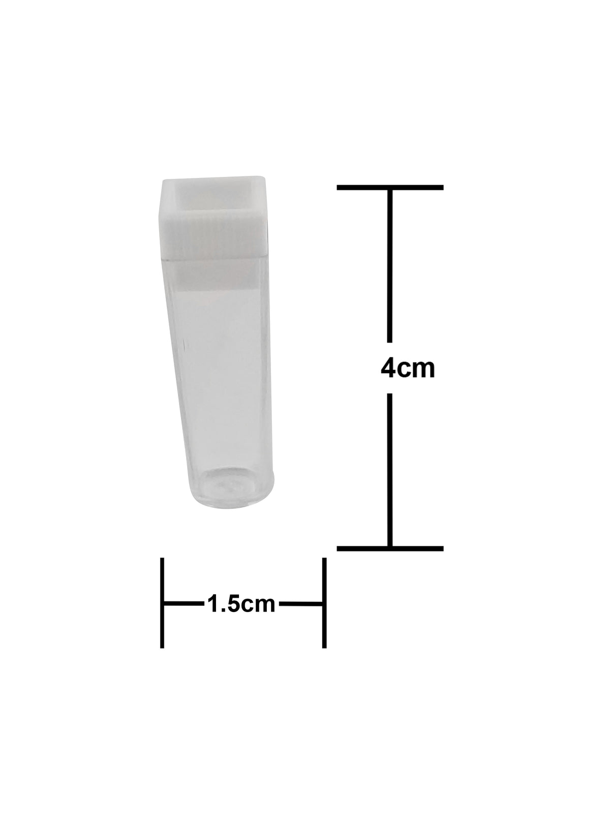 Set of 10 King Sting Square Top Clear Tube Vials, 0.5g, with square caps, ideal for storing small quantities of products.