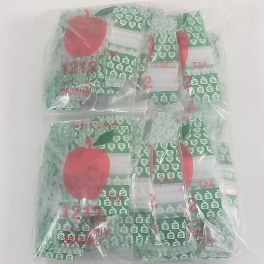Resealable 1/2" x 1/2" Original Apple Bags money bags, clear plastic storage bags with resealable closure.