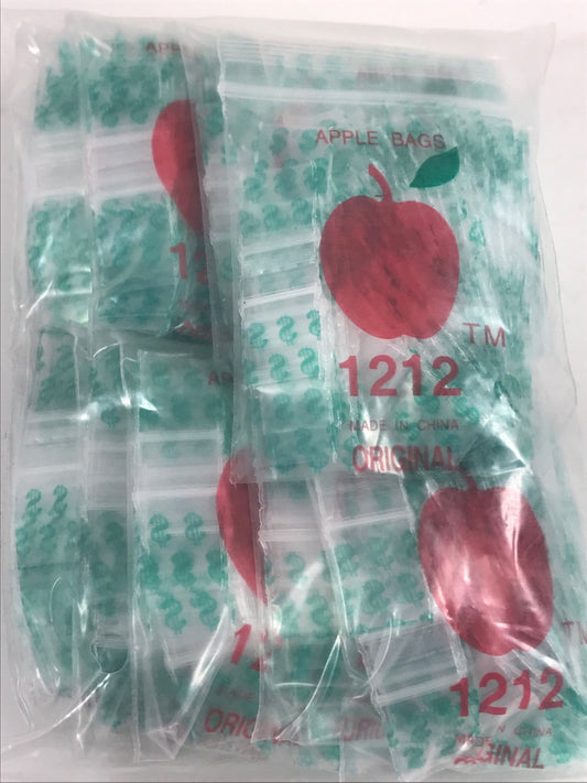 Resealable Original Apple Bags with dollar sign design, 1/2 inch by 1/2 inch size, suitable for packaging or storage.