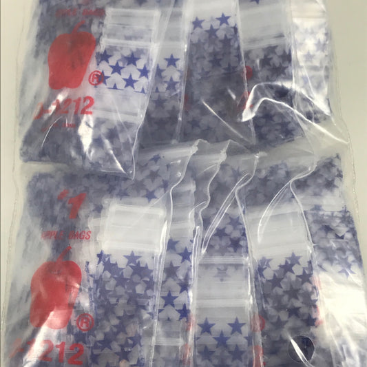 Blue star resealable bags by Original Apple Bags, 1/2 inch by 1/2 inch, durable plastic storage for small items.