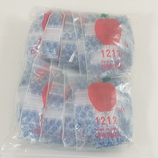 Resealable Blue Devil Apple Bags, 1/2 inch by 1/2 inch, designed for secure storage and packaging of small items.