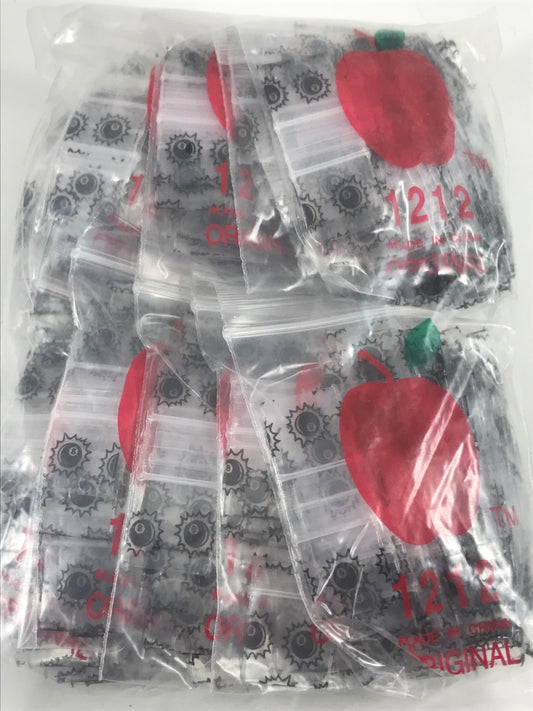 Set of eight resealable Original Apple Bags with 1/2 inch by 1/2 inch 8-ball design for secure storage.