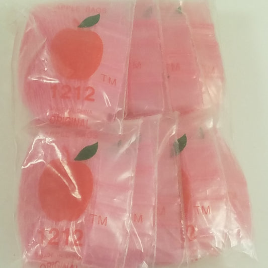Pink 1/2" x 1/2" resealable bags from Original Apple Bags, perfect for packaging small items.
