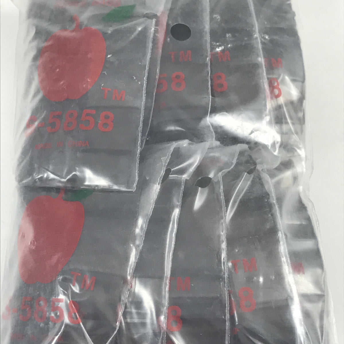 Black 5/8" x 5/8" resealable Original Apple Bags with product code 5858-S, designed for secure storage.