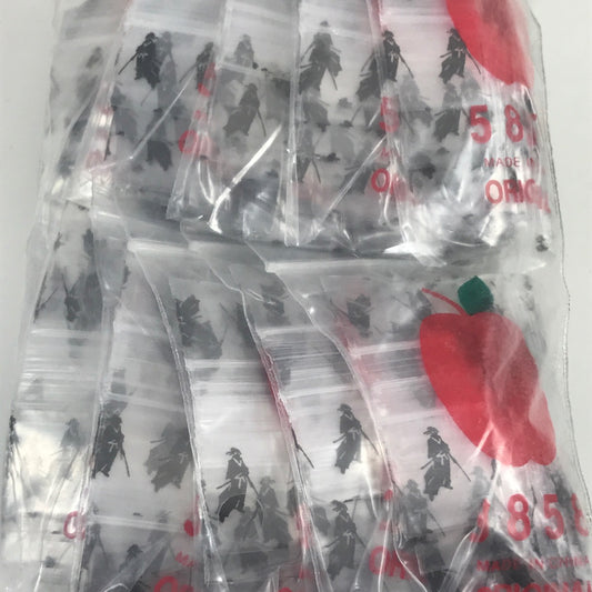 Resealable 5858 Original Apple Bags by SAMURAI, 5/8 inch square plastic storage bags, clear and durable.