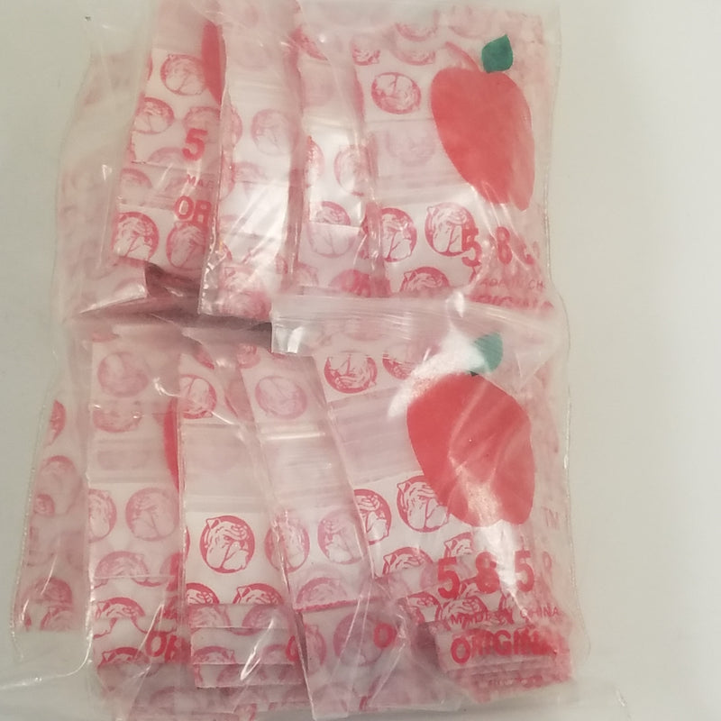 Red 5858 Original Apple Bags resealable bags, 5/8 inch square, ideal for storing small items or snacks.