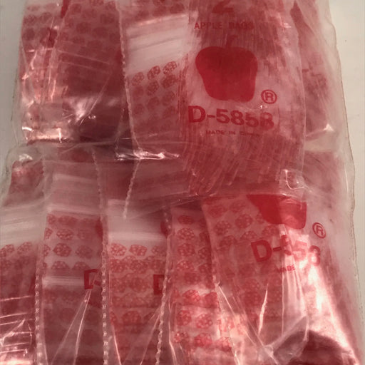 Red dice design resealable bags from Original Apple Bags, 5/8 inch by 5/8 inch size, ideal for storage and organization.