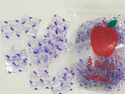 Resealable Original Apple Bags 5/8" x 5/8" heavy-duty clear plastic storage bags, perfect for organizing and packaging.