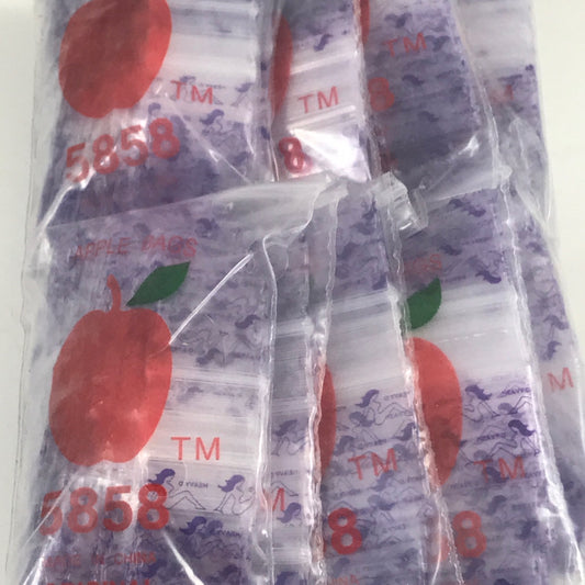 Resealable Original Apple Bags in 5/8" x 5/8" size, heavy-duty plastic bags for packaging and storage.