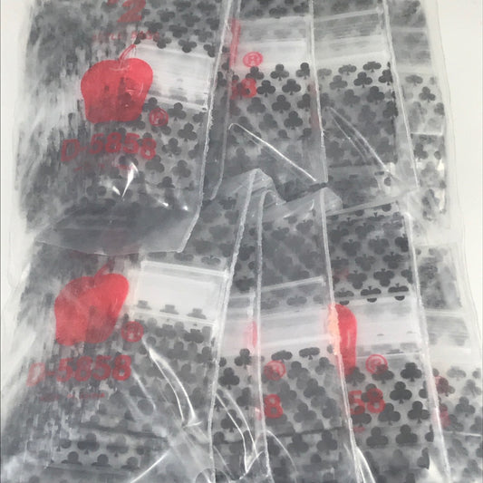 Original Apple Bags resealable bags with 5/8" x 5/8" size, featuring club designs for packaging or storage.