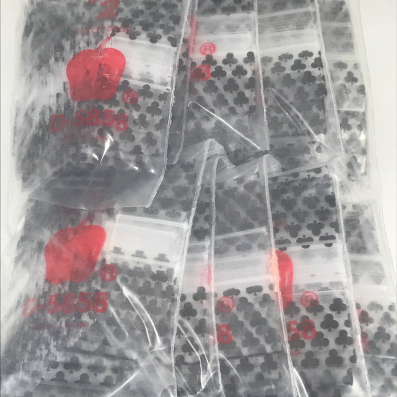 Original Apple Bags resealable bags with 5/8" x 5/8" size, featuring club designs for packaging or storage.