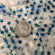 Blue stars resealable bags from Original Apple Bags, 5/8 inch by 5/8 inch, suitable for storing small items or crafts.
