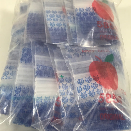 Blue Devil 5858 Original Apple Bags, 5/8" x 5/8" resealable bags, clear plastic storage bags for various uses.
