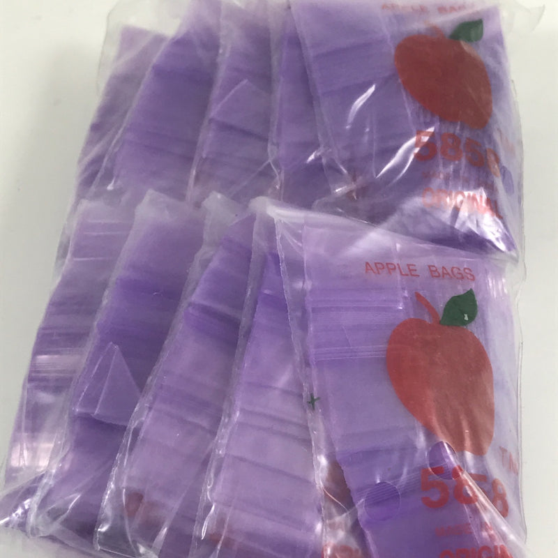 Purple 5/8" x 5/8" resealable bags from Original Apple Bags, ideal for storage and organization.