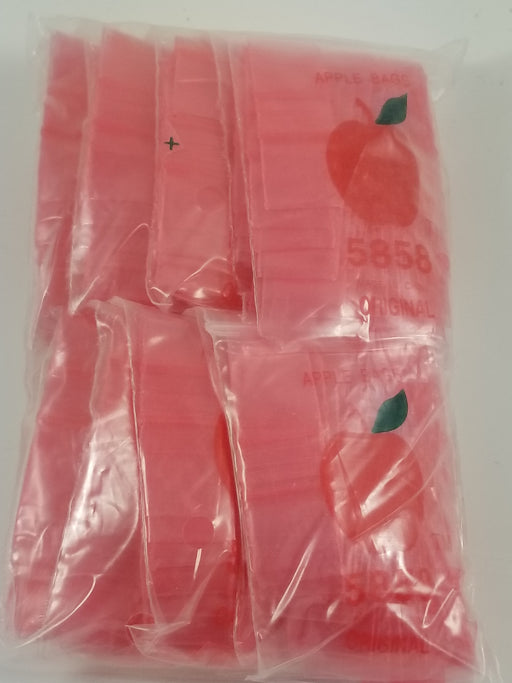 Pink 5/8" x 5/8" resealable bags from Original Apple Bags, ideal for packaging small items or crafts.