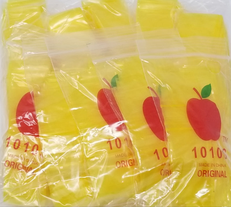 Yellow resealable Apple Bags with 1" x 1" size from Original Apple Bags, perfect for storing small items.