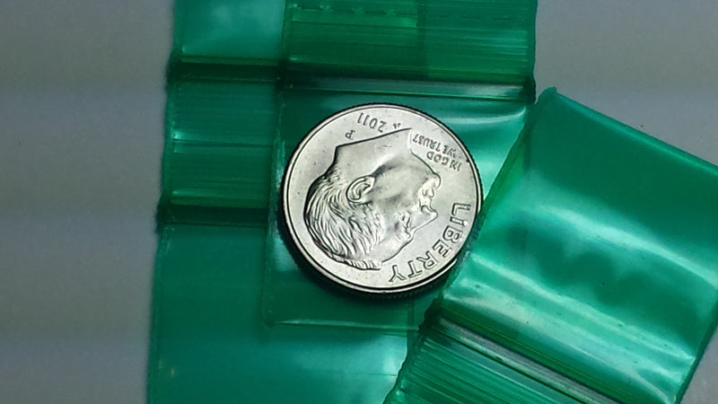 1010-S Original Mini Ziplock 2.5mil Plastic Bags 1" x 1" Reclosable Baggies (Green) - The Baggie Store