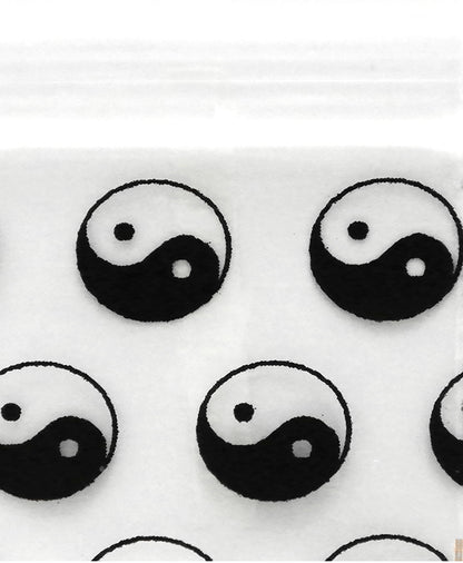 Original Apple Bags resealable bags with Tai Ji/Yin Yang design, 3/4 inch by 3/4 inch, featuring a stylish natural pattern.