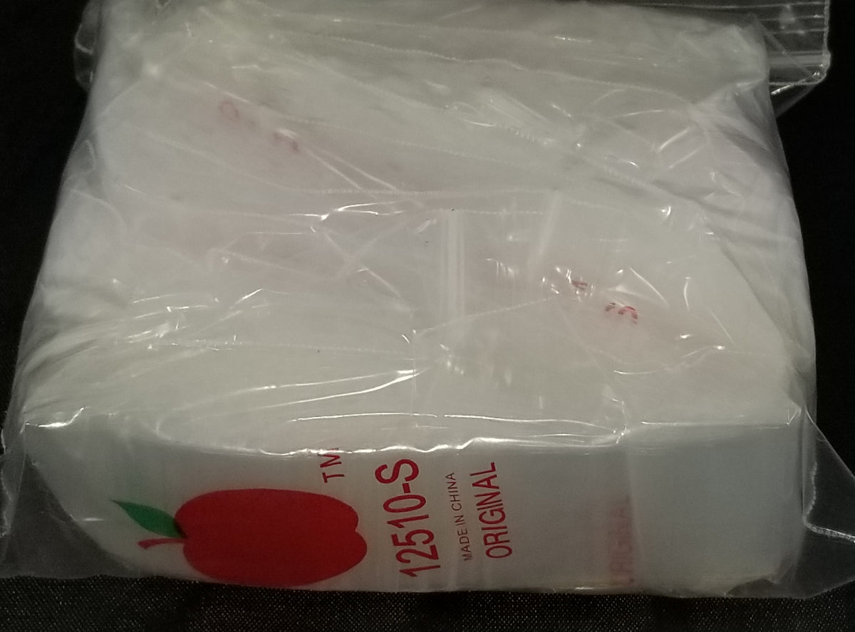 Clear resealable apple bags from Original Apple Bags, 1.25 x 1 inch, ideal for packaging small fruits or snacks.