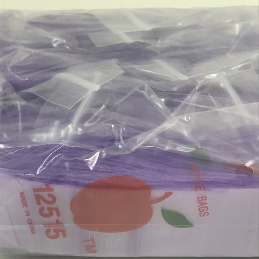 Purple Original Apple Bags resealable bags, 1.25 x 1.5 inches, ideal for packaging small items or snacks.