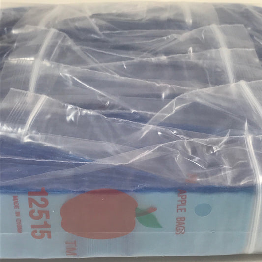 Blue resealable bags by Original Apple Bags, measuring 1.25" x 1.5" with the product code 12515, shown in the image.