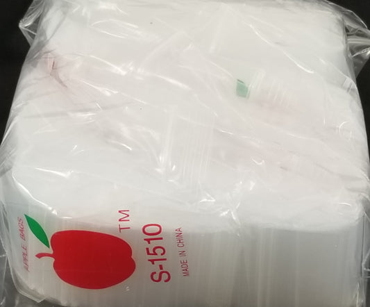 Clear resealable Apple Bags by Original Apple Bags, 1.5 x 1 inch, shown with transparent material and resealable closure.