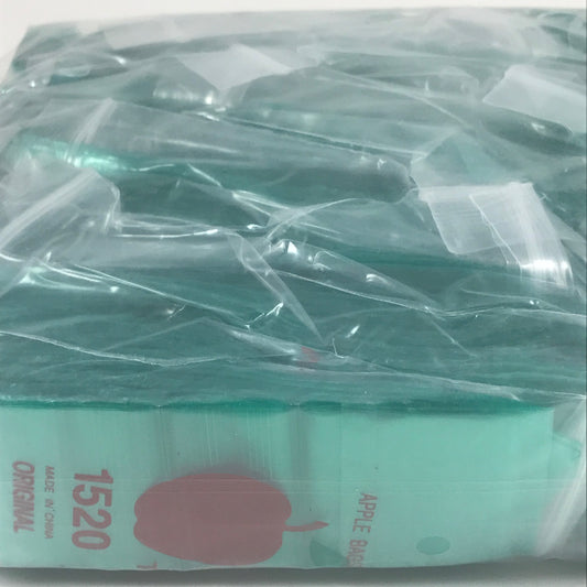 Green 1520 Original Apple Bags resealable bags, 1.5 x 2 inches, designed for food storage or packaging.