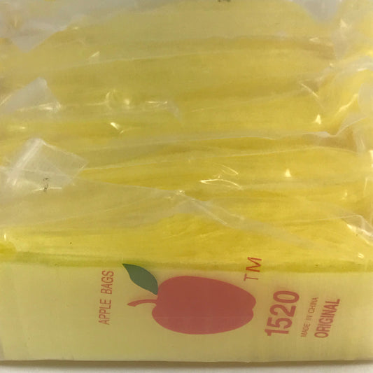 Yellow 1.5" x 2" resealable Apple Bags by Original Apple Bags, featuring a clear design for easy product visibility.