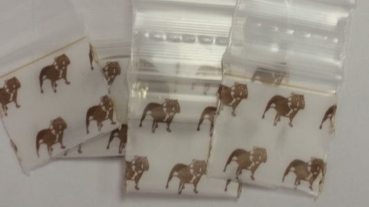 Original Apple Bags resealable bags, 3/4" x 3/4", with a top dog design, suitable for storing small items or food.