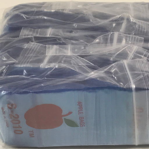 Blue resealable bags from Original Apple Bags, 2x1 inches, designed for storing small items or snacks.
