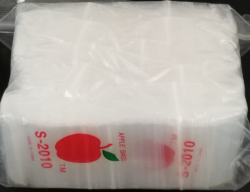 Clear resealable bags by Original Apple Bags, 2x1 inches, ideal for packaging and storage of small items.