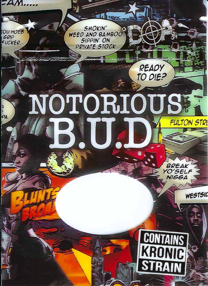 Smell-proof Notorious BUD Bags from The Baggie Store, 100-pack, featuring durable, discreet storage for cannabis or other items.