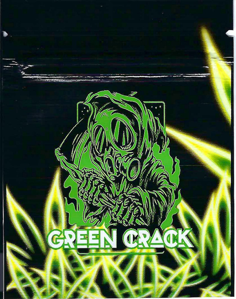 Green Crack Smell Proof Bags by The Baggie Store, pack of 100, featuring secure, odor-proof storage for herbs or small items.