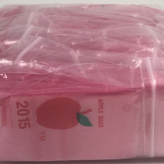 Pink 2x1.5-inch resealable Original Apple Bags for packaging or storage, featuring the brand's classic design and materials.