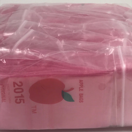 Pink 2x1.5-inch resealable Original Apple Bags for packaging or storage, featuring the brand's classic design and materials.
