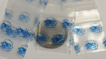 Original Apple Bags resealable bags in smoke and fly, 3/4" x 3/4" size, featuring clear, durable plastic for storage and packaging.