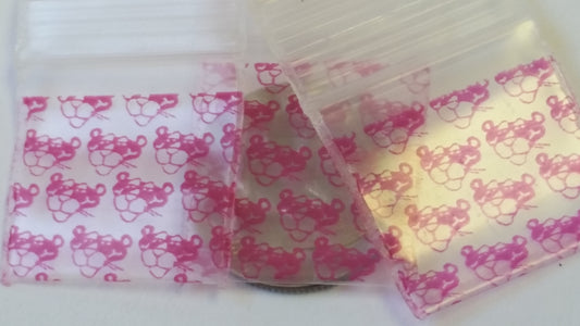 Pink Panther resealable bags by Original Apple Bags, 3/4" x 3/4" size, ideal for packaging or storage.