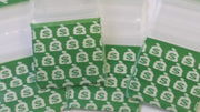 Resealable Original Apple Bags money bags with 3/4 inch by 3/4 inch size, featuring clear plastic material for secure storage.