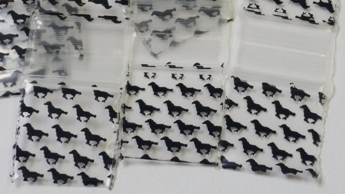 Original Apple Bags resealable horse-themed bags, 3/4" x 3/4" size, featuring a horse design, ideal for packaging or storage.