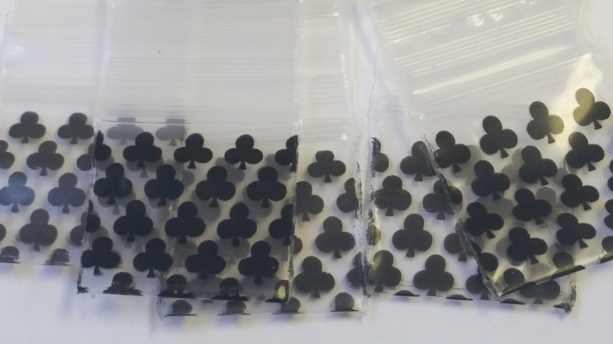 Original Apple Bags resealable bags with club design, 3/4 inch by 3/4 inch, ideal for packaging small items.
