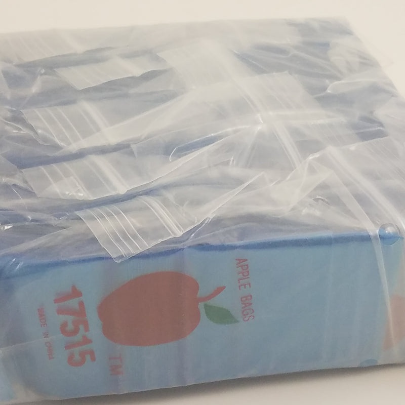 Blue 1.75" x 1.5" Original Apple Bags resealable bags, perfect for packaging small items or produce.