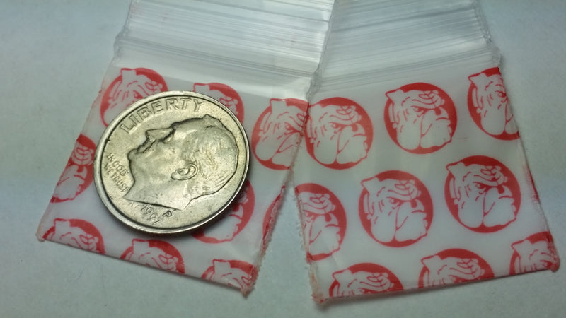 Red dog-themed 1x1-inch resealable Original Apple Bags for packaging or storage.