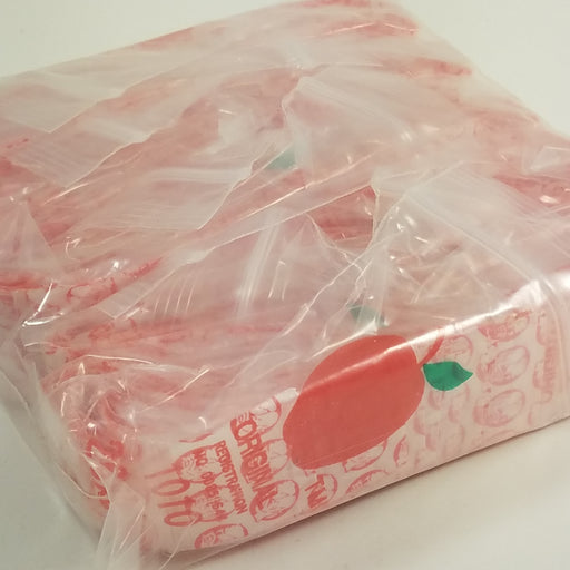 Red dog-themed 1x1 inch resealable Apple Bags by Original Apple Bags, perfect for packaging small items or gifts.