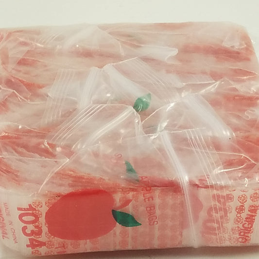 Red dice design resealable bags from Original Apple Bags, 1" x 3/4" size, ideal for packaging or storage.