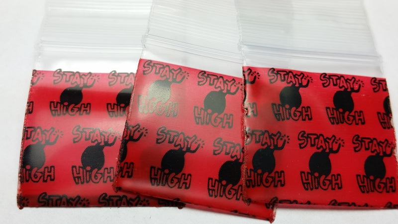 Resealable Original Apple Bags in 1" x 1" size, featuring the STAY HIGH design, ideal for secure storage and organization.