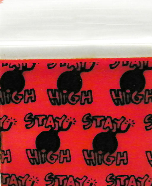 Resealable Original Apple Bags 1"x1" with "STAY HIGH" printed, perfect for storing small items or packaging.