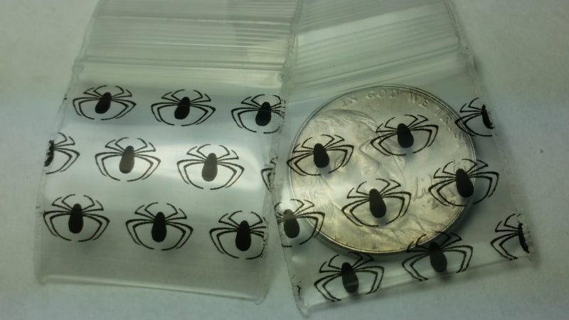 Resealable Apple Bags by Original Apple Bags, 1" x 1" Spider design, clear plastic storage bags for small items.