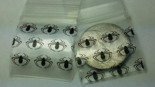 Resealable Apple Bags by Original Apple Bags, 1" x 1" Spider design, clear plastic storage bags for small items.