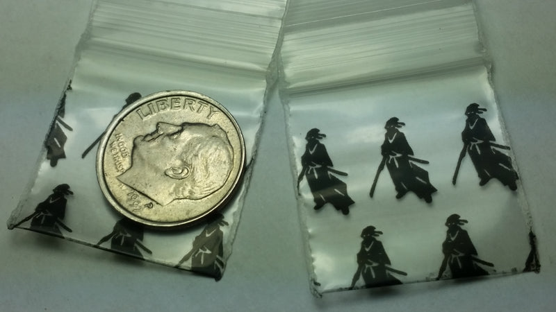 Resealable 1x1 inch Original Apple Bags with SAMURAI design, ideal for storing small items or snacks.